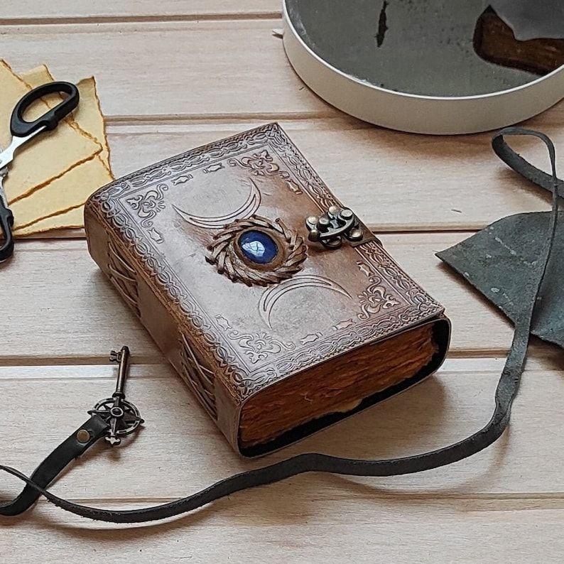 Triple Moon Goddess Leather Journal: Medieval Grimoire Gift