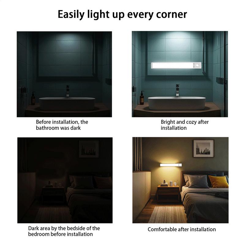 Under Counter Lights Motion Sensor Warm Lamp 2200mAh USB Rechargeable Closet Lights Adhesive 3 Levels Dimmable Under Counter