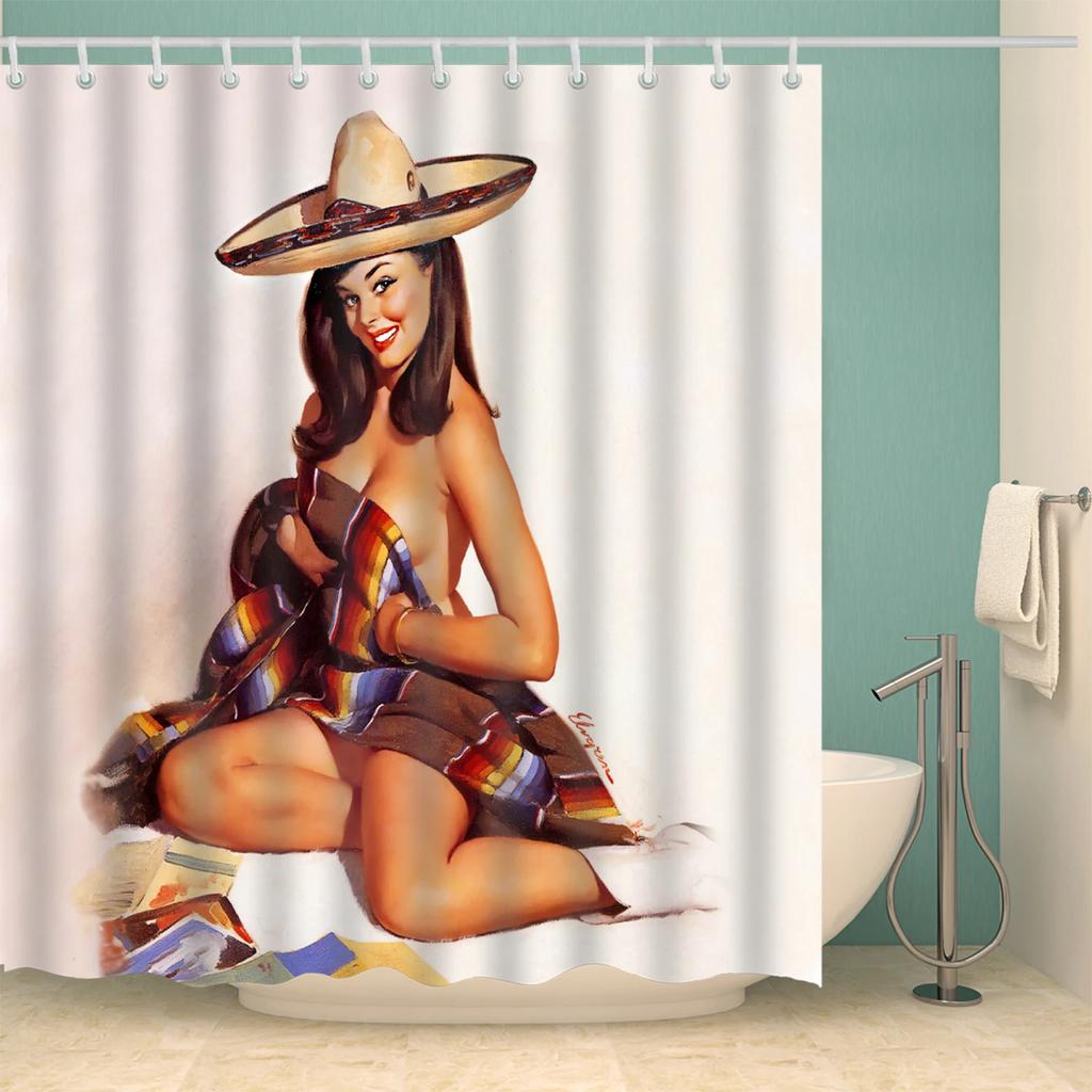 3D Sexy Shower curtains with 12 hooks waterproof polyester fabric washable bathroom Bath Curtain