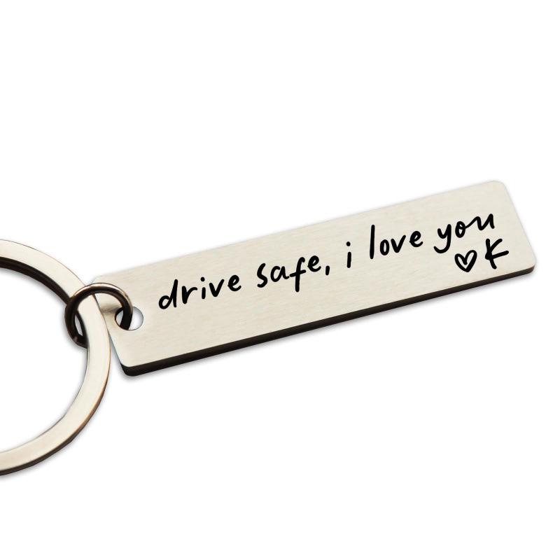 Stainless Steel Square Plate Engraved Alphabet Keychain Gift