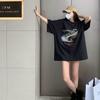 Black short-sleeved printed t-shirt women's 2026 new summer loose trendy brand high-end design sense niche medium and long top