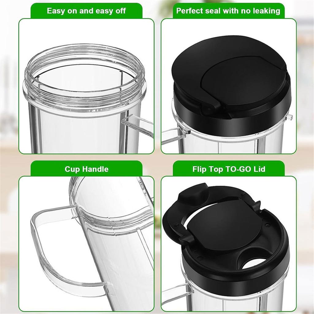 22 Oz Tall Cup with Flip Top To-Go Lid Replacement Part for Magic Bullet 250W MB1001 Blenders Cup Mug with Handle