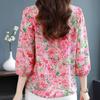 Sommer Neue V-ausschnitt Kragen Holz Ohr Rand Bodenbildung Shirt 3/4 Hülse Chiffon Bluse frauen Mode Alter Reduzierung Top M-4XL