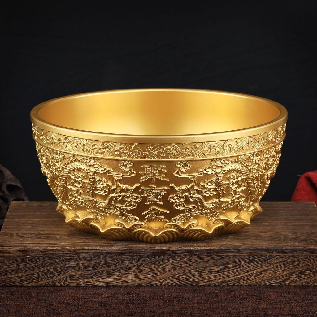 Copper Double Dragon Treasure Bowl: Wealth-Attracting Ornament for Home or Shop.