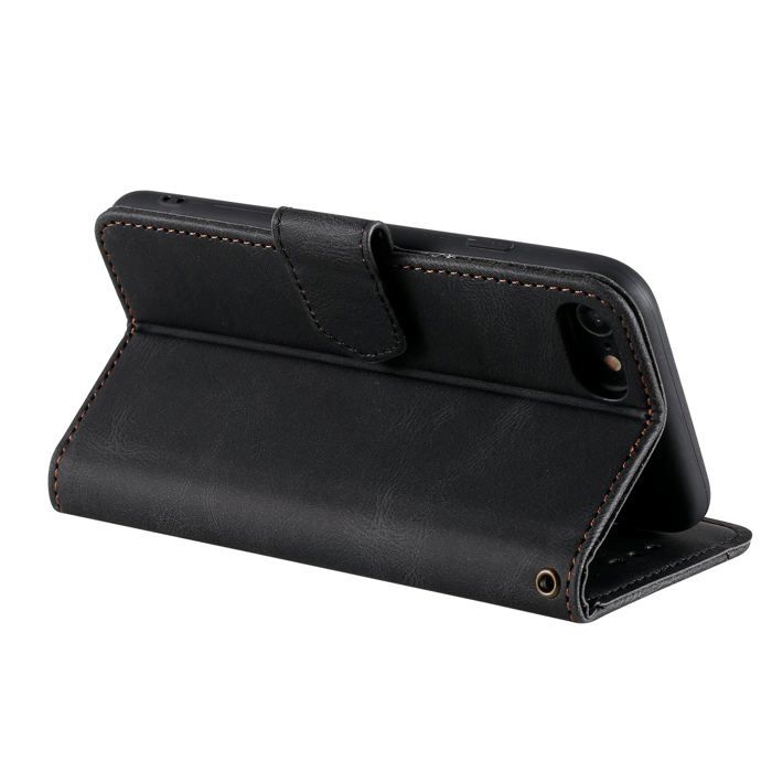 Étui portefeuille - iPhone SE 2022, SE 2020, 8, 7, 6, 6s - Noir - Support intégré - Protection optimale