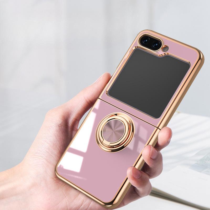 Suitable for Samsung Galaxy Z Flip6 Electroplated Mobile Phone Case ZFlip3 Ring Bracket Magnetic Car Protection Case