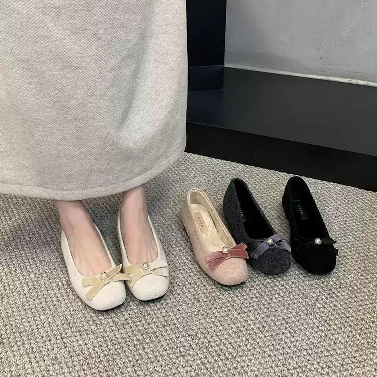 Gentle little fragrant Mary Jane shoes winter 2025 French gentle fairy inner heightening bow velvet single shoes