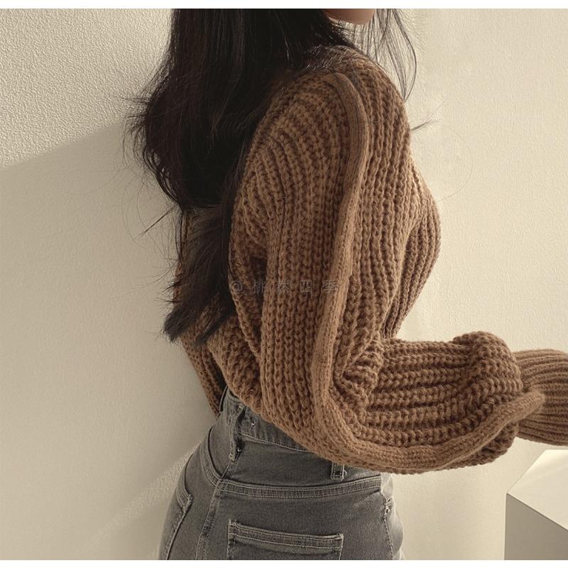 Autumn and Winter Crew Neck Knitted Loose Sweater New Women Fashion Elegant Simple Sweet Tops Solid Color Simple Office Ladies Short Clothing