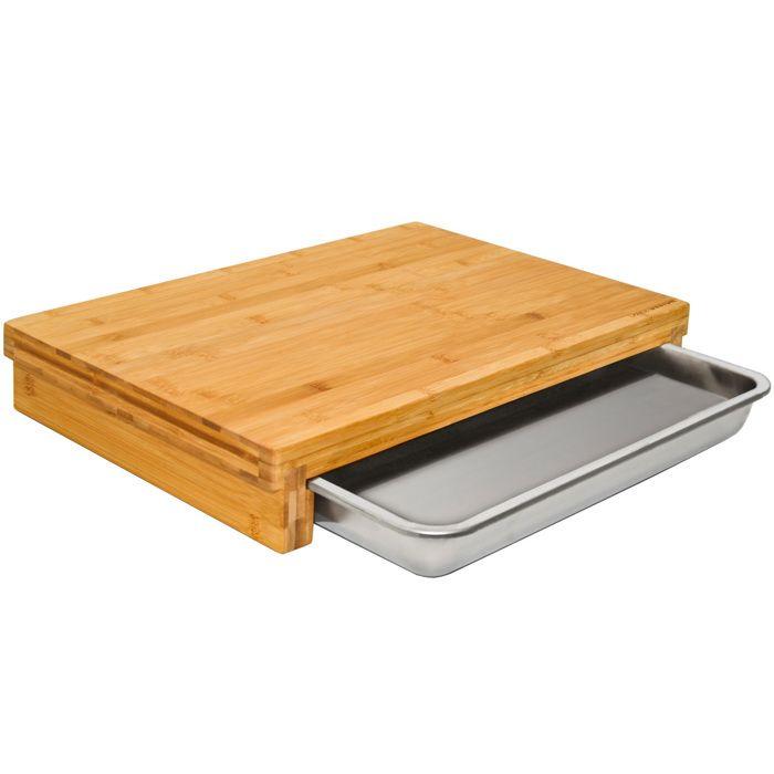 Planche À Découper En Bambou 51x37 Tranchoir Avec Tiroir En Acier Bois Naturel