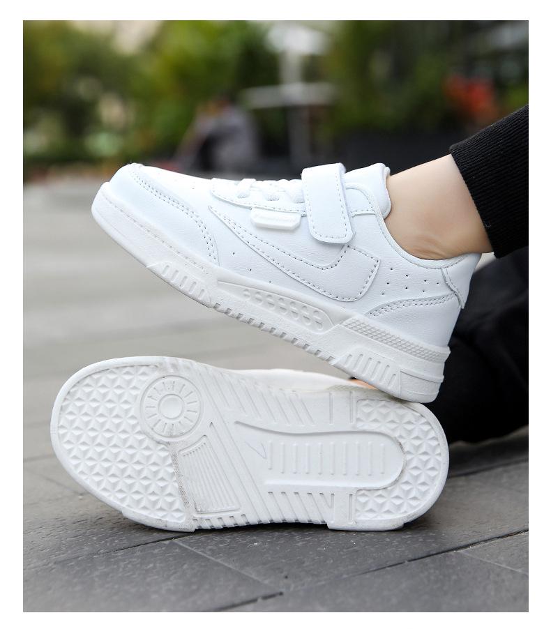 New Boys' Non-Slip Breathable Skate Shoes - Lightweight, Casual White Leather for Spring and Autumn