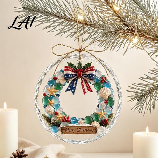 Xmas Tree Hanging Decor Christmas Acrylic Pendant for Holiday Decoration 2D Flat Ocean Theme Ornament Personalized Home Party Decor Lightweight