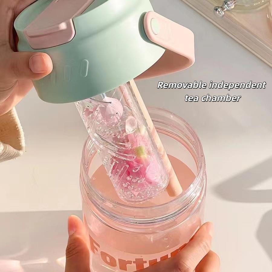 600ml Large Capacity Sports Water Bottle With Hidden Straw Portable Sealed Leak-Proof Plastic Space Cup Outdoor Travel Camping