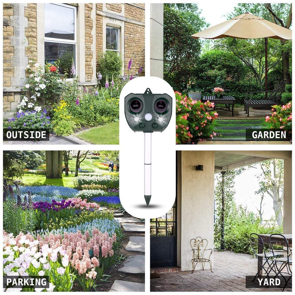Solar Ultrasonic Repeller Waterproof Outdoor Pest Animal Expeller with Motion Sensor and Flashing Light Repeller for