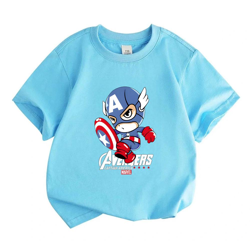 Kids Boys Girls 100% Cotton Crew Neck Short Sleeve T-Shirt, Cute Cartoon Superhero Printed Casual Breathable Summer Tops for Children Daily Wear