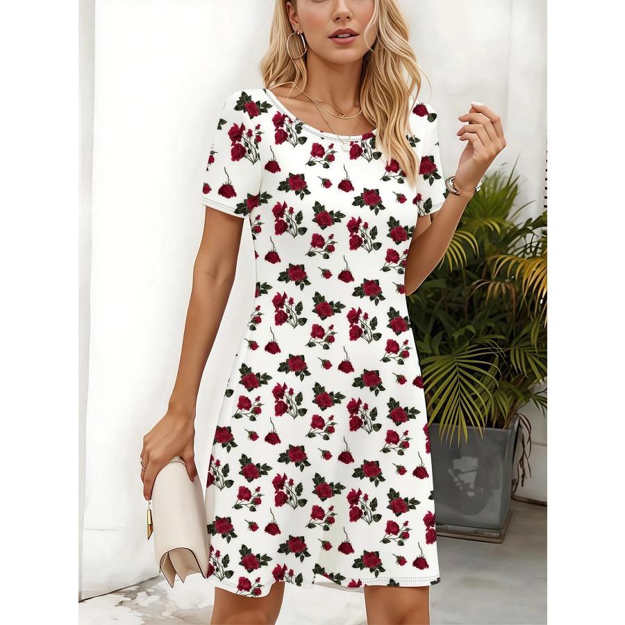 Damenblumen-Tulpendruck-Kleid Fließendes Langes Kleid Niedliche Lässige Event-Kleidung Bohème-Stil Urlaubs-Kleid Y2k Damenbekleidung Oberteil