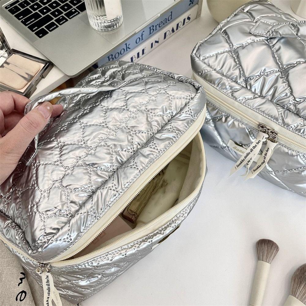 

Водонепроникна косметичка Diamond Grid Сумка для макіяжу Симпатична туалетна сумка Жіноча дівчина Bowknot-Beige