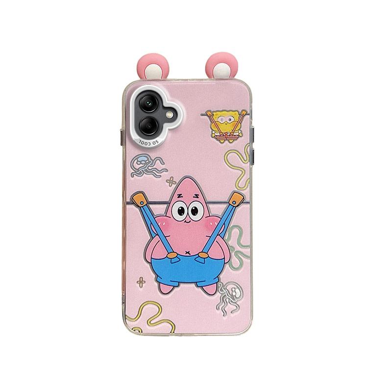 KEYSION Cute Ear Cartoon Case for Samsung A07 A06 4G A05 with Lanyard Soft Silicone+PC Shockproof Phone Cover for Galaxy A05 A06 A07