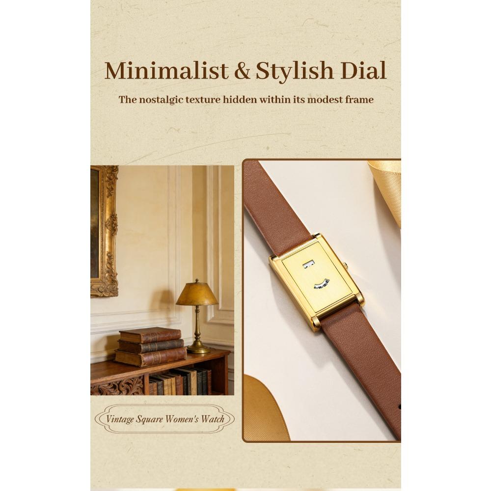 Women Rectangle Quartz Wristwatch Leather Strap Date & Minute Display Dress Daily Watch