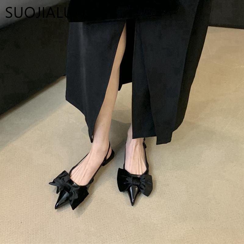 Fashion SUOJIALUN 2024 Spring New Women Sandal Fashion Big Bow-knot Ladies Elegant Slingback Shoes Flat Heel Outdoor Dress Mules Sandal