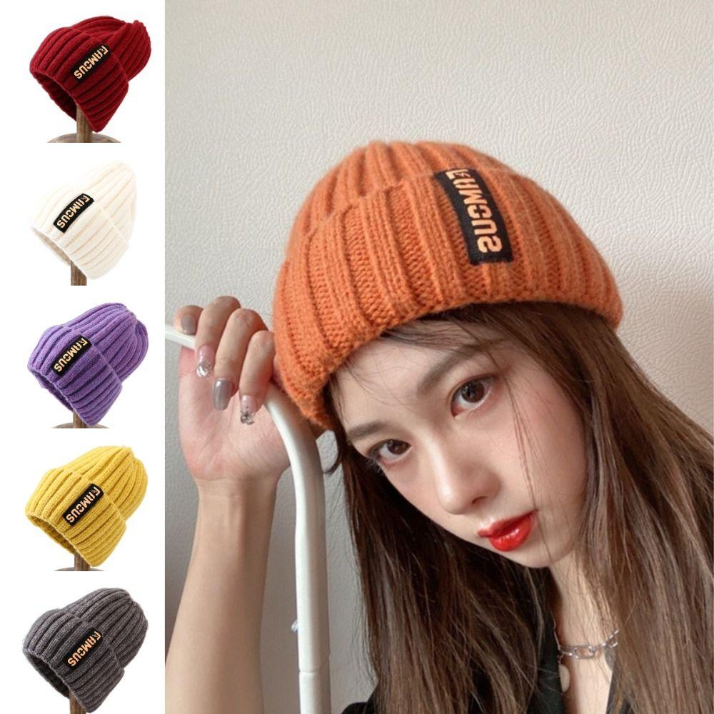 

Long Label Knitted Hat Versatile Bucket Hats Cute Winter Hat Autumn фиолетовый