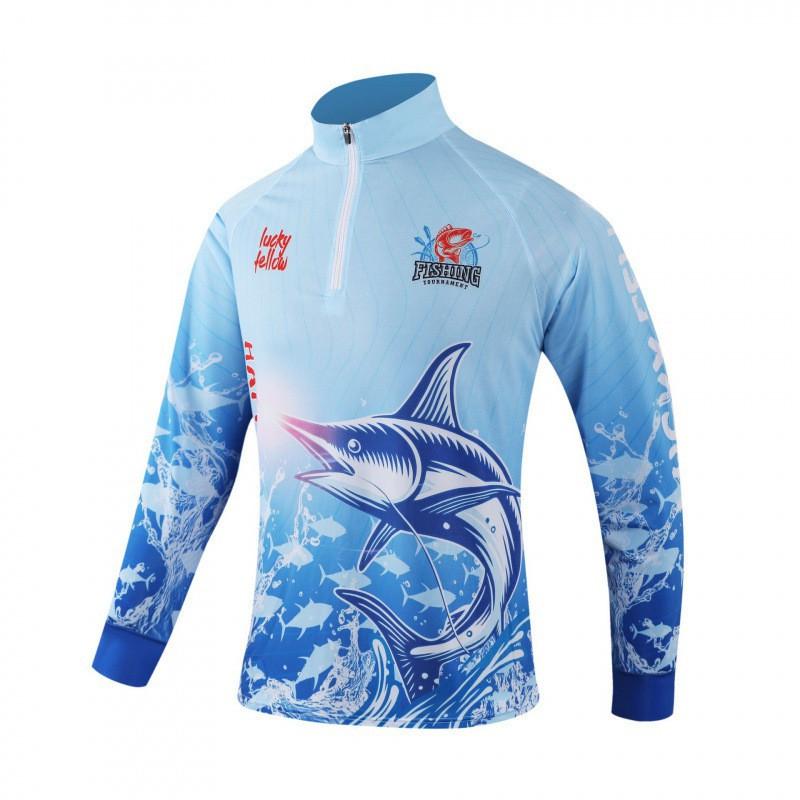 Traspiranti Protezione Solare Fresche Collo Alto Manica Lunga Abbigliamento da Pesca Outdoor Stampato Mezza Zip Seta Ghiacciata Protezione Solare