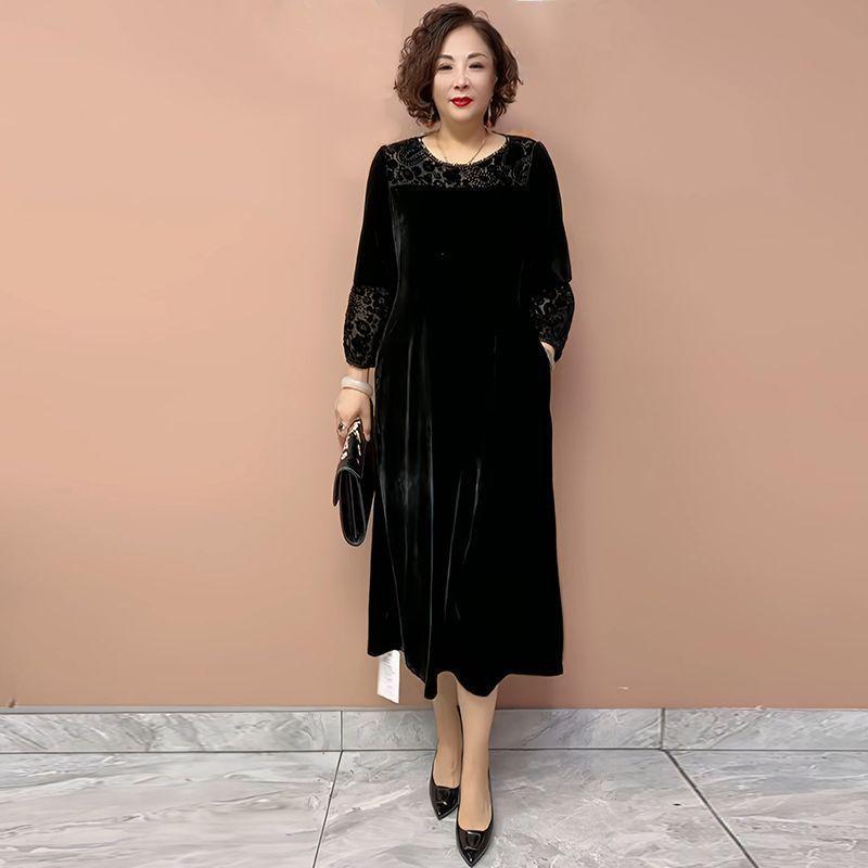 

Женское платье большого размера класса люкс Длинное золотое бархатное платье Вязаное свободное А-силуэта Шелковое платье Осень Зима 4XL чёрный