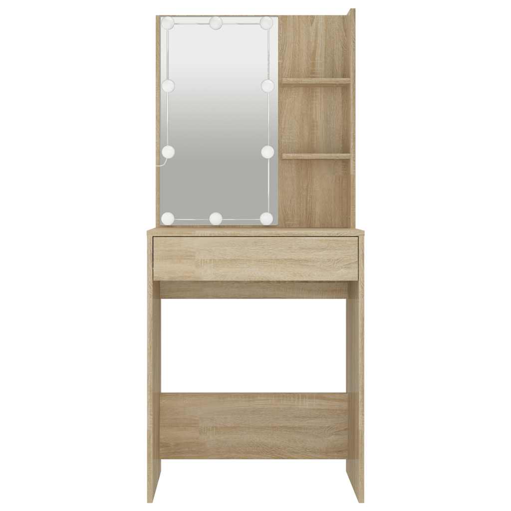Makeup Table with LED Lighting Sonoma Oak Finish 60 x 40 x 140 cm