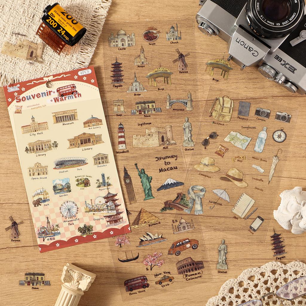 Diary Handwriting Series Vintage Life Building Landscape PET Sticker Creative DIY Journal Material Collage Stationery