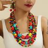Colorful African Style Multi-Layer Wooden Bead Zircon Sets Chokers Necklace Colorful Bohemian Necklace Earrings Set Party Jewel