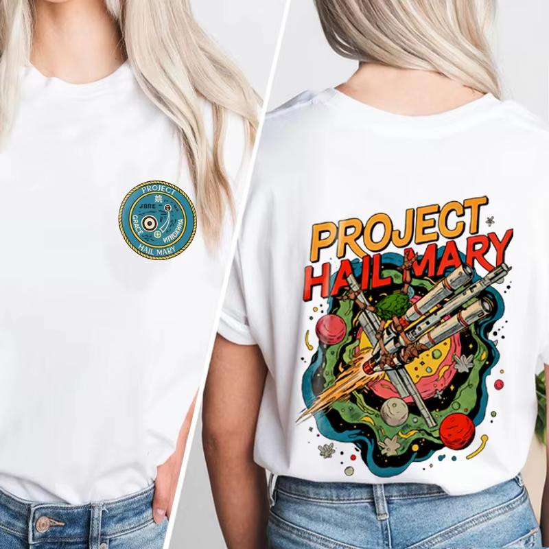 2026 Project Hail Mary Buch Zwei Zweiseitiges T-Shirt Unisex und Damen Neu Sommer 100% Baumwolle Kleidung Lässige Mode Rou Unisex Oberteile
