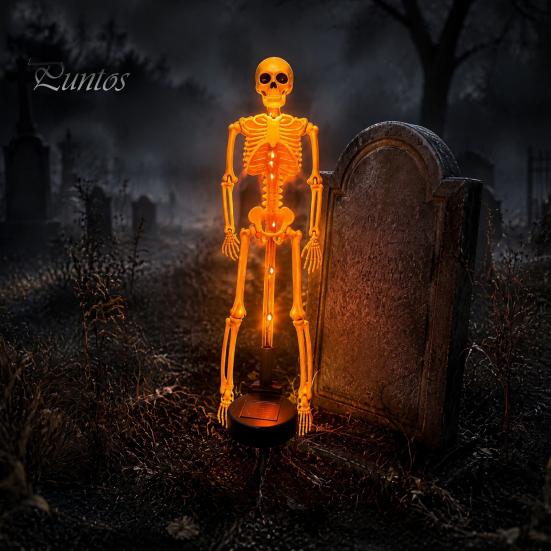 Automatic Dusk to Dawn Lamps Solar Skeleton Garden Stake Light, Halloween 3D Glowing Skull Yard Haunted House Landscape Lighting Decor with