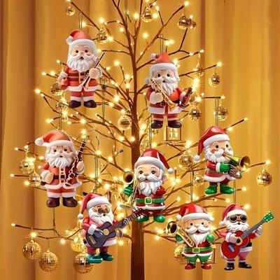 Weihnachtsmann Weihnachtsanhänger Niedlicher Weihnachtsmann spielt Gitarre/Saxophon/Trompete Musikinstrument Acryl-Anhänger für Weihnachtsbaum Heimparty-Dekor