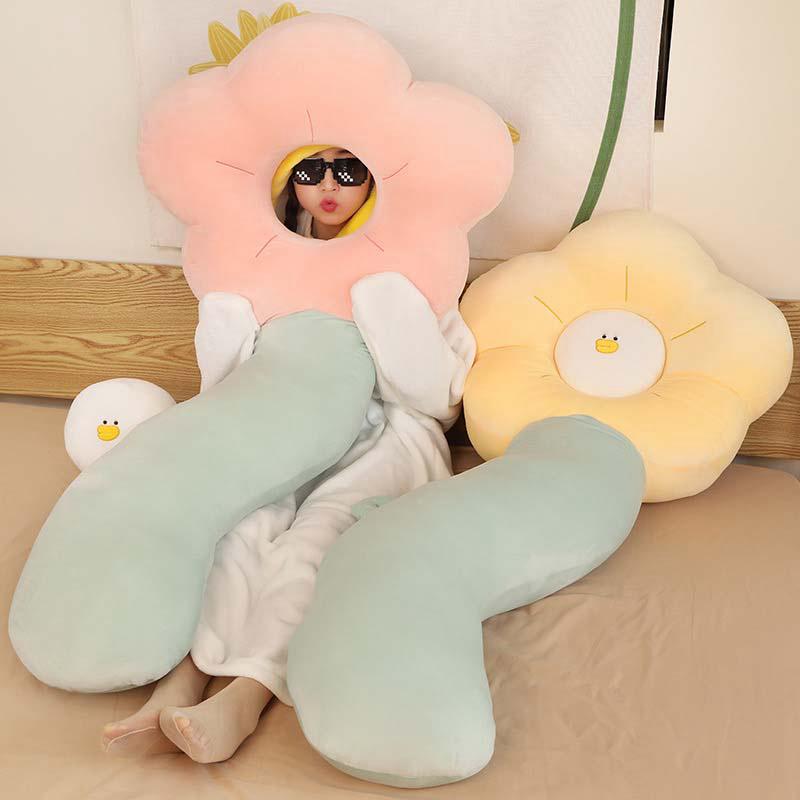 80/130CM Huge Colorful Flowers Duck Plush Pillow Plant Petal Cushion Stuffed Toys for Girls Baby Bed Decor Gift Sleeping Pillow