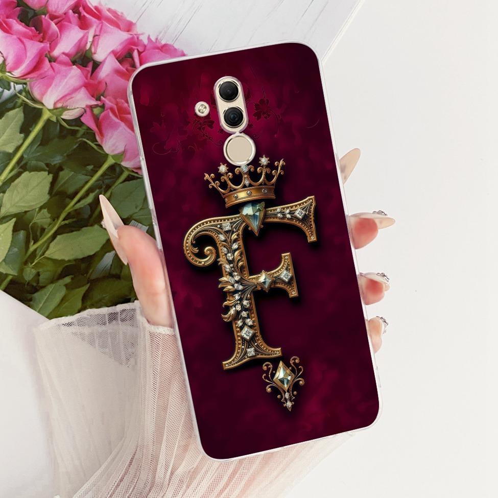 Transparent For Huawei Mate 20Lite SNE-AL00 SNE-LX1 Cover For Huawei Mate 20 Lite Case Luxury Crown A-Z Letters 2D Flat Pattern