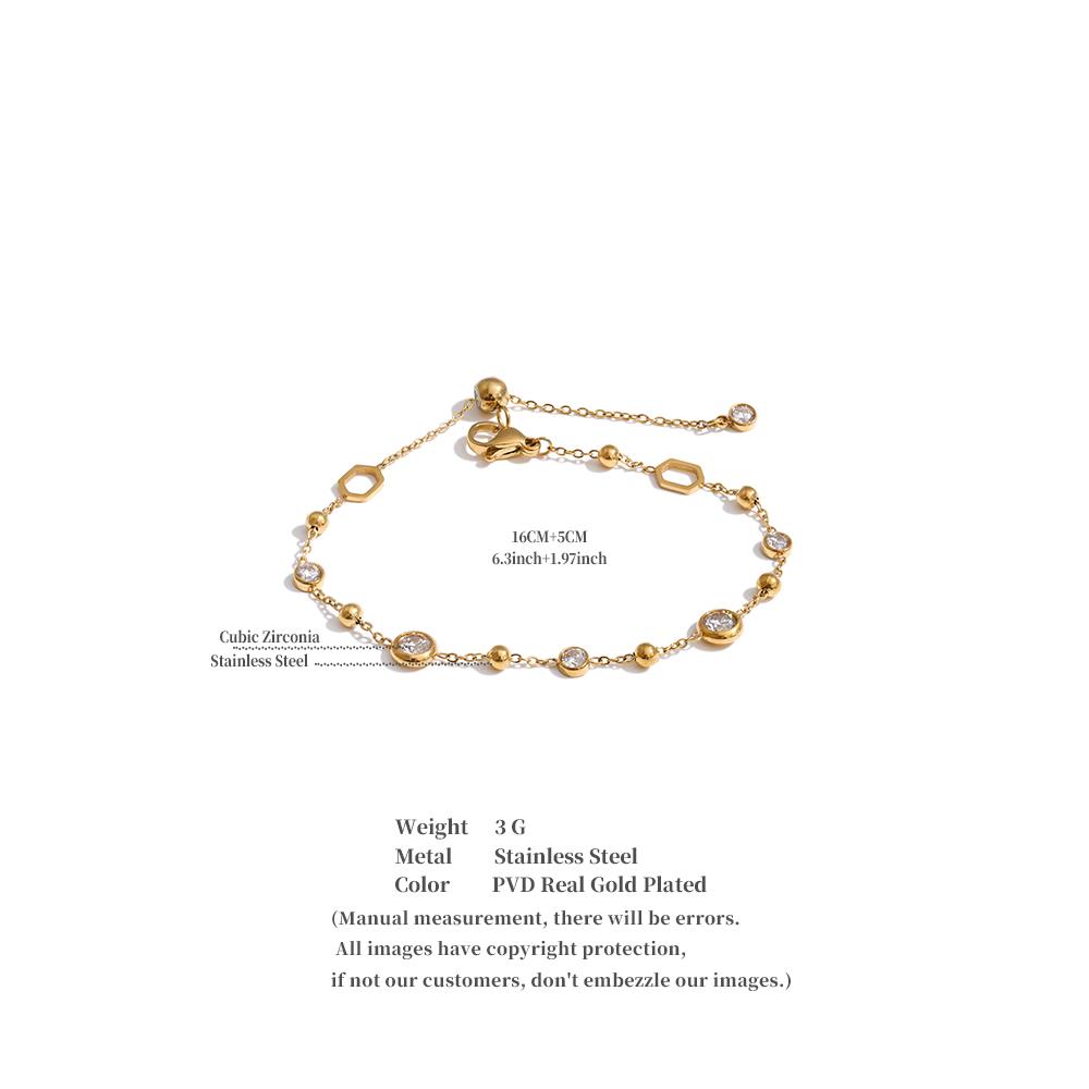 Yhpup Stainless Steel Cubic Zirconia Chain Bracelet Bangle Trending Delicate Aesthetic Chic Adjustable Wrist Jewelry PVD Plated