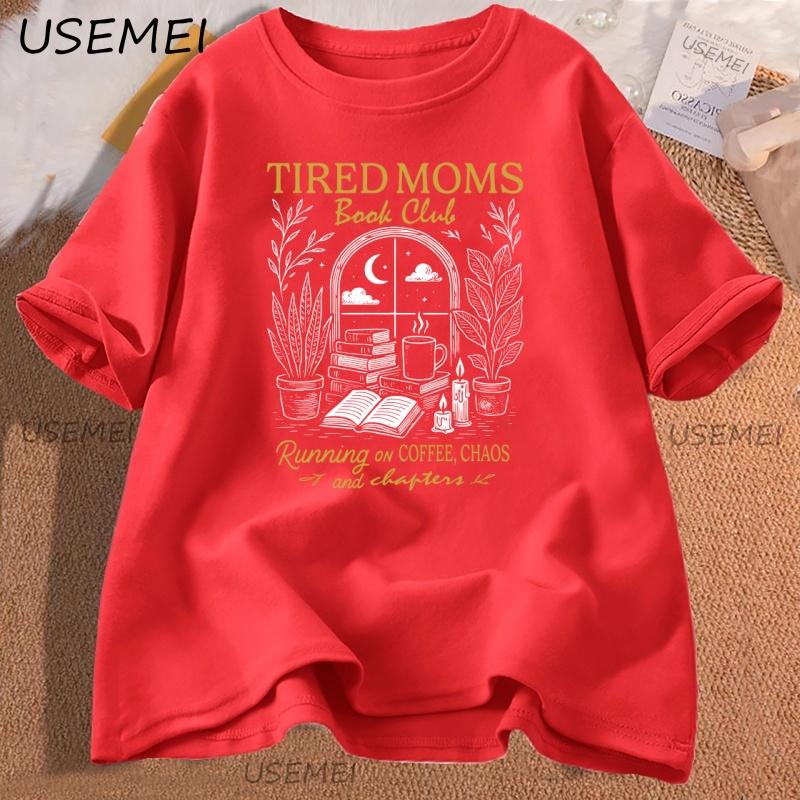 Tired Moms Book Club TShirt Women Casual Coffee Books Graphic Tee Funny Book Lover Bookworm T Shirt Casual Cotton Clothing Tees S