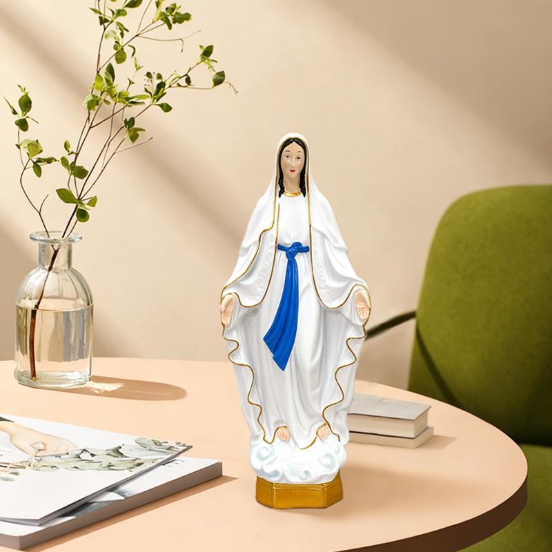 Maľovaná socha Panny Márie Guadalupskej Živicová figúrka Svätej Márie Domáce dekorácie Oltár k Panne Vianočná ozdoba na stôl