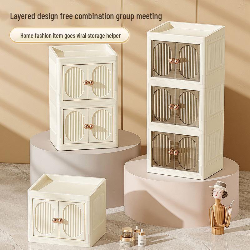 Desktop Multi-Layer Storage Box for Cosmetics, Stationery, and Skincare - Dustproof Push-Door Design
