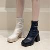 Martin Boots Women's Autumn and Winter Square Head European and American Retro High Heel Thick Heel Rear Zipper Thin Short Boots Increase Height