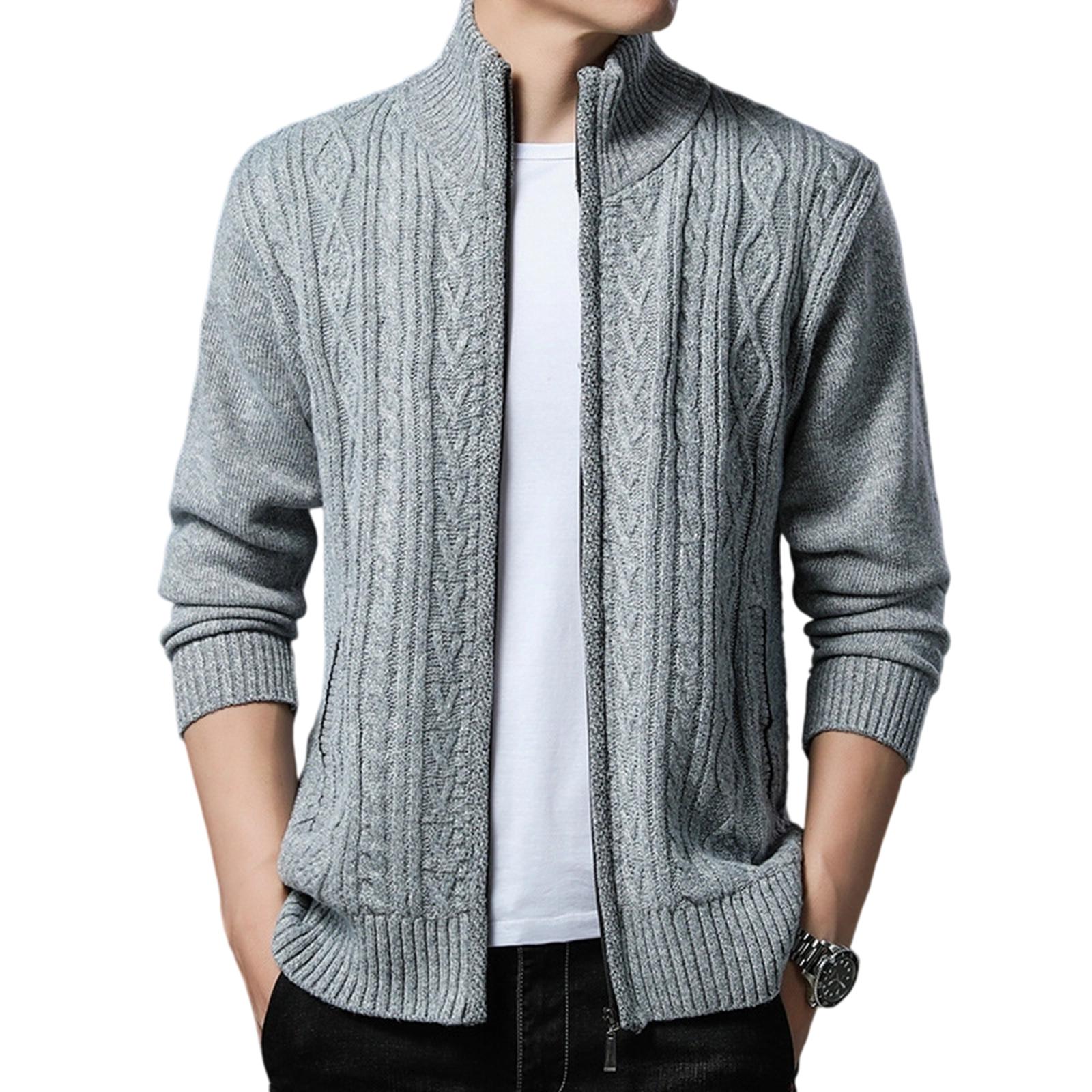 

Мужской Стойка Добавить Хлопок Добавление Флиса Утепленный Длинные Рукава Сочетание Цветов Кардиган Вязание Свитер Пальто L