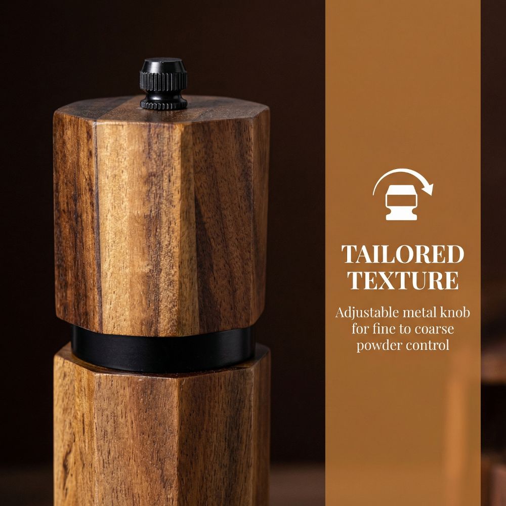 Refillable Pepper Spice Mill Acacia Wood Spice Mill Bottle Handheld Salt Grinder  Kitchen Gadget
