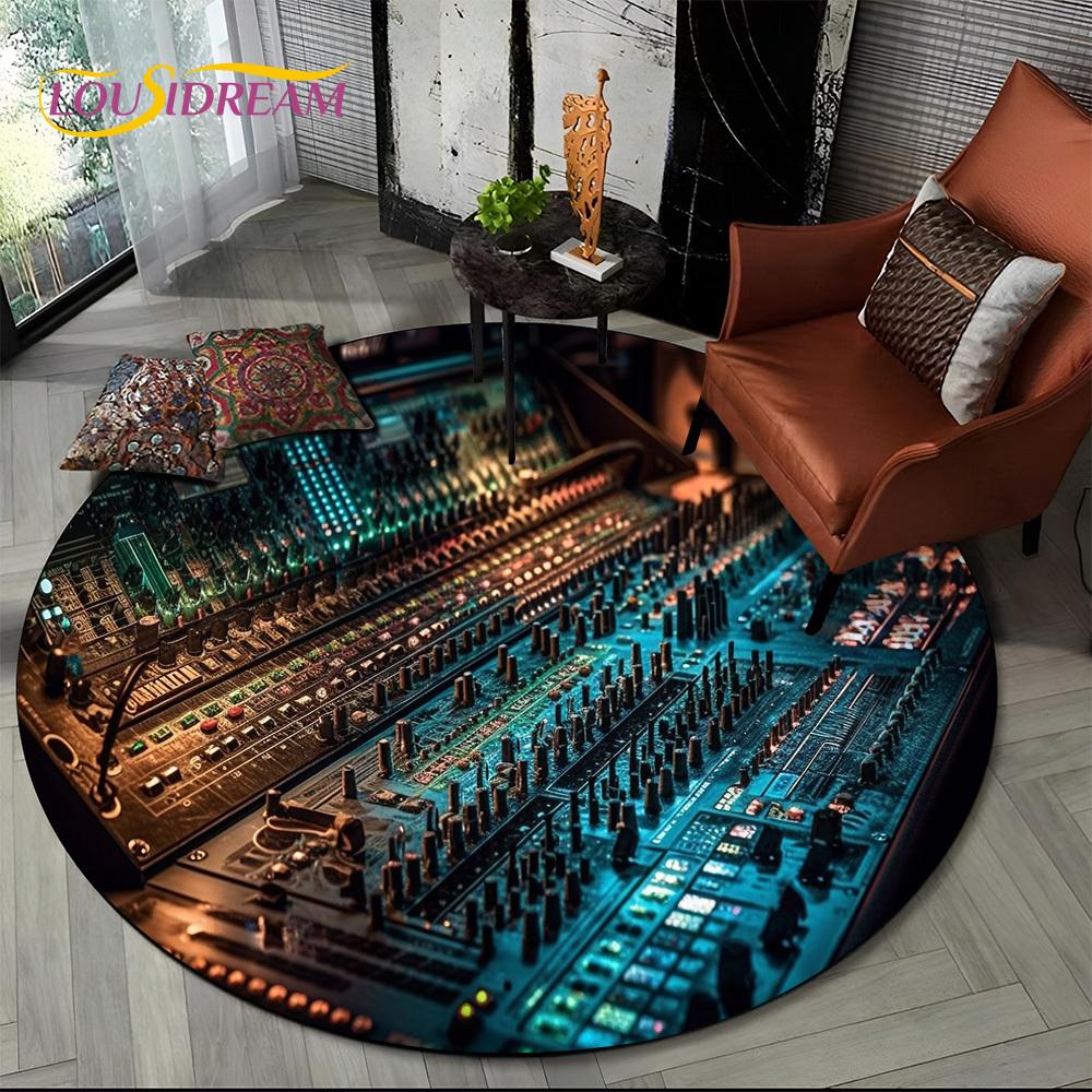 3D Vinyl Record Music DJ Screen Tape HD Round Area Rug,Carpet Rug for Living Room Bedroom Sofa Playroom Decor,Non-slip Floor Mat