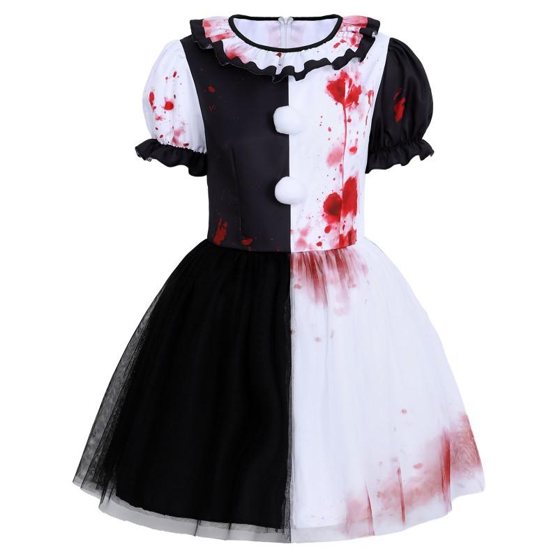 Terrifier Clown Dress Halloween Costume Bloody Black White Tulle Skirt Adult Role Play Outfit