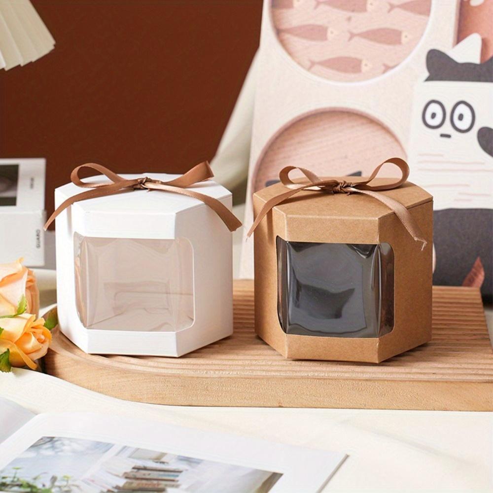 15pcs Treat Boxes with Window Gift Containers Kraft Paper Hexagonal Gift Boxes Gift Wrap Boxes for Birthdays Parties Weddings Festivals