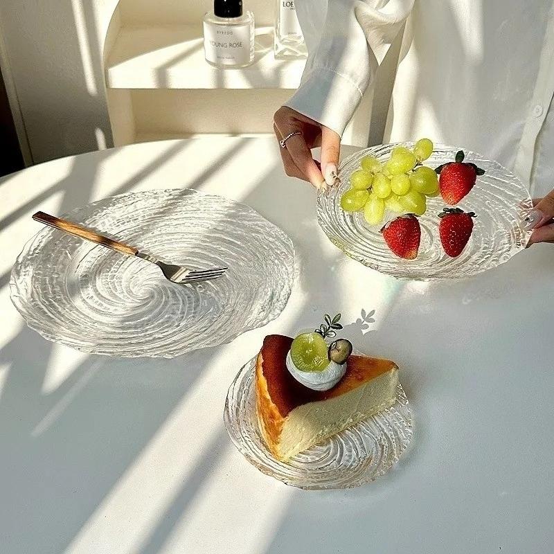 Transparente Wasserwellen-Glasplatte, Nebel, Frühstücks- und Dessertteller, Zuhause, Obstsalat, Kuchenteller, Küchengeschirr