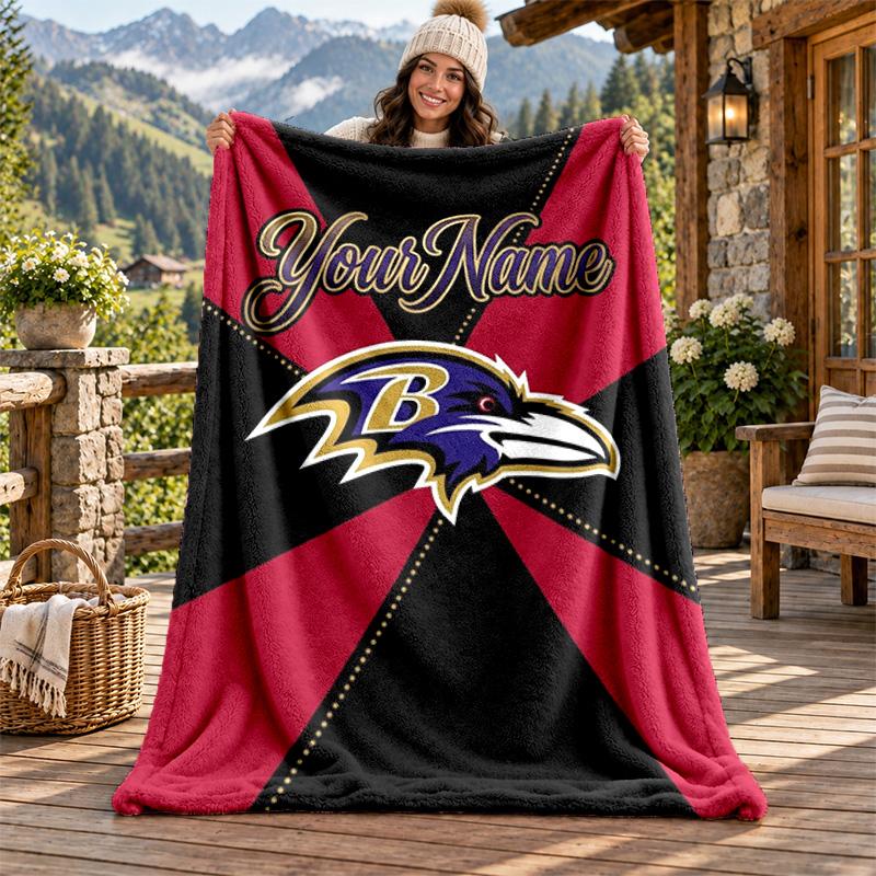 Baltimore Ravens Custom Name Flannel Blanket Personalized Soft Warm Plush Throw Blanket Customized Gift for Family Friends