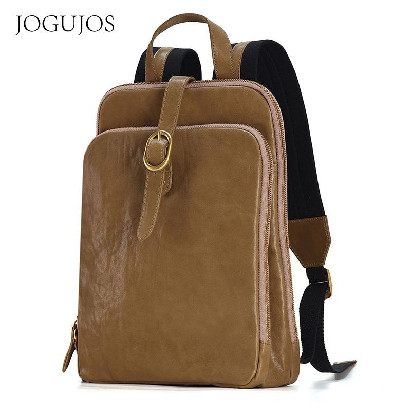 

JOGUJOS рюкзак для ноутбука из кожи растительного дубления, рюкзак для поездок на работу, многосекционный ретро-рюкзак, женская кожаная сумка 27*10*36cm