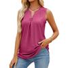 Women Solid Color V Neck Sleeveless Perforated Loose Casual Summer Tank Top