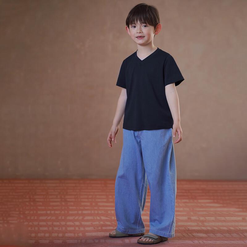 Hacikis Kinder Stretch-Strick V-Ausschnitt Kurzarm T-Shirt
