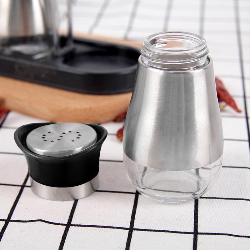 Stainless Steel & Glass Spice Jar Set - Modern Salt & Pepper Shakers